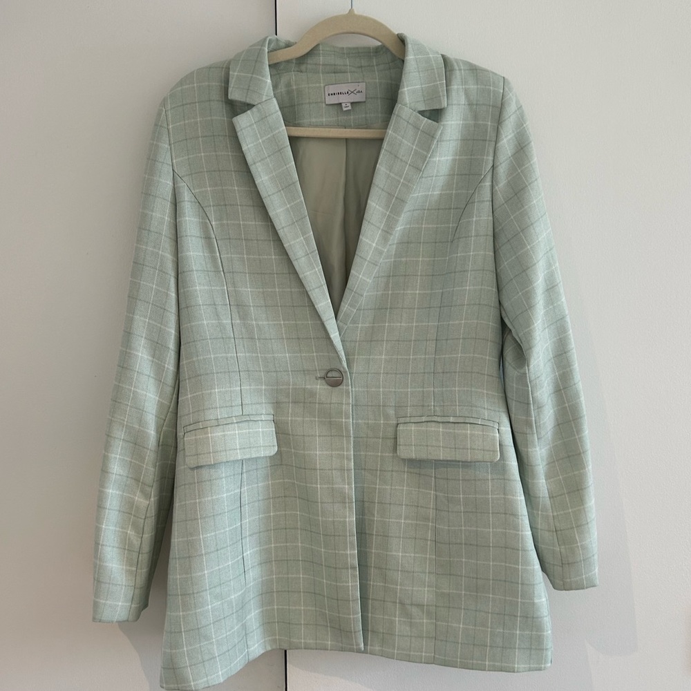 Chriselle X J.O.A. Plaid Mint Green Blazer (Medium)
